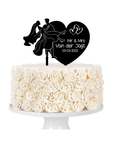 Taarttopper op Maat met Gravure: Bruidspaar in Hart