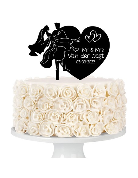 Taarttopper op Maat met Gravure: Bruidspaar in Hart