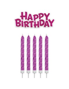 PME Kaarsen & Happy Birthday Roze -17st-