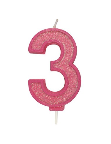 Sparkle Glitter Kaars Roze Nummer 3 //