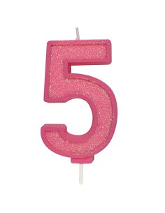Sparkle Glitter Kaars Roze Nummer 5