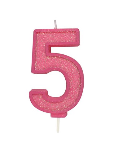 Sparkle Glitter Kaars Roze Nummer 5 //