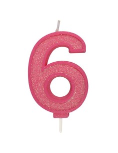 Sparkle Glitter Kaars Roze Nummer 6