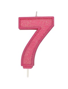 Sparkle Glitter Kaars Roze Nummer 7 //