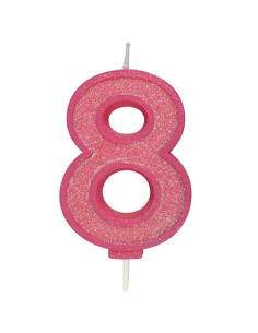 Sparkle Glitter Kaars Roze Nummer 8 //