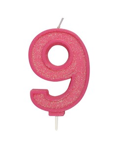 Sparkle Glitter Kaars Roze Nummer 9 //