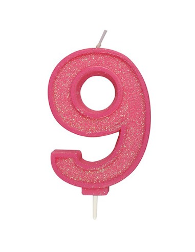 Sparkle Glitter Kaars Roze Nummer 9 //