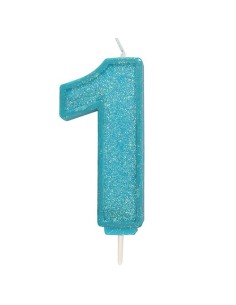 Sparkle Glitter Kaars Blauw Nummer 1