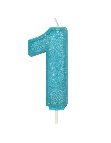 Sparkle Glitter Kaars Blauw Nummer 1 //