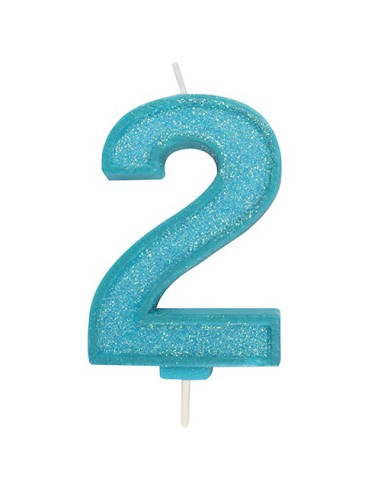 Sparkle Glitter Kaars Blauw Nummer 2 //