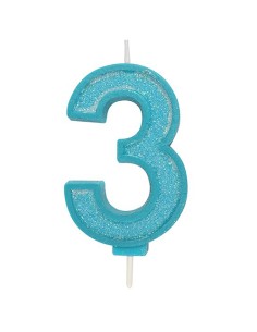 Sparkle Glitter Kaars Blauw Nummer 3