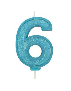 Sparkle Glitter Kaars Blauw Nummer 6
