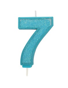 Sparkle Glitter Kaars Blauw Nummer 7 //