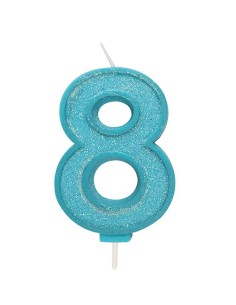 Sparkle Glitter Kaars Blauw Nummer 8