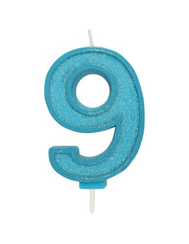 Sparkle Glitter Kaars Blauw Nummer 9 //