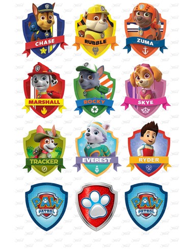 Eetbare Print Paw Patrol Badges - 6,5cm