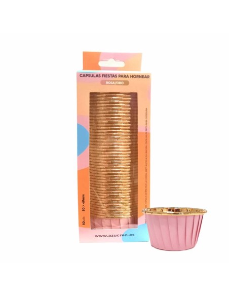 Baking Case Cup Roze/Goud -50st-