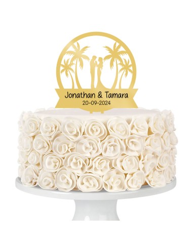 Taarttopper op Maat met Gravure: Bruidspaar op Strand