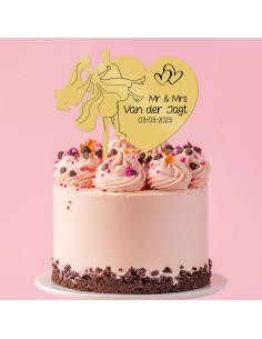 Taarttopper op Maat met Gravure: Bruidspaar in Hart