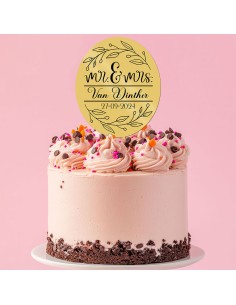 Taarttopper op Maat met Gravure: Ovaal met Blad