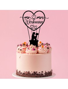 Taarttopper op Maat: Bruidspaar in Ballon met Naam