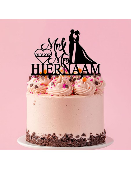 Taarttopper op Maat: Bruidspaar met Naam en Datum