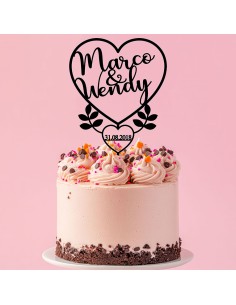 Taarttopper op Maat: Dubbel Hart met Namen en Datum