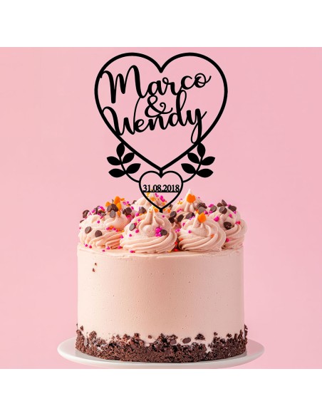 Taarttopper op Maat: Dubbel Hart met Namen en Datum