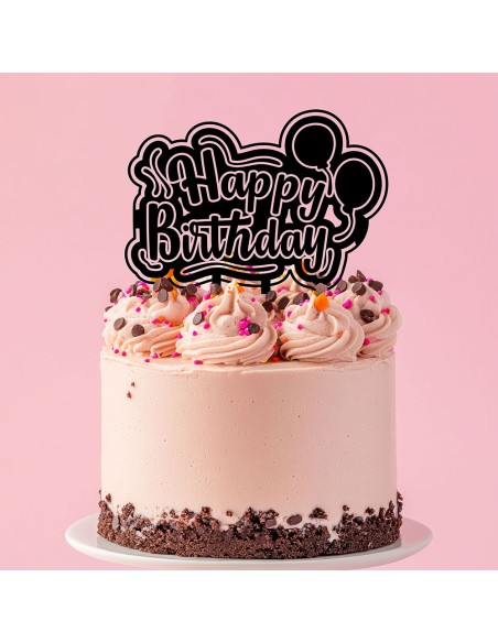 Taarttopper op Maat: Happy Birthday open met Ballonnen