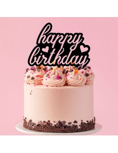 Taarttopper op Maat: Happy Birthday open met Hartjes