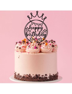 Taarttopper op Maat: Happy Birthday Rond met Kroon