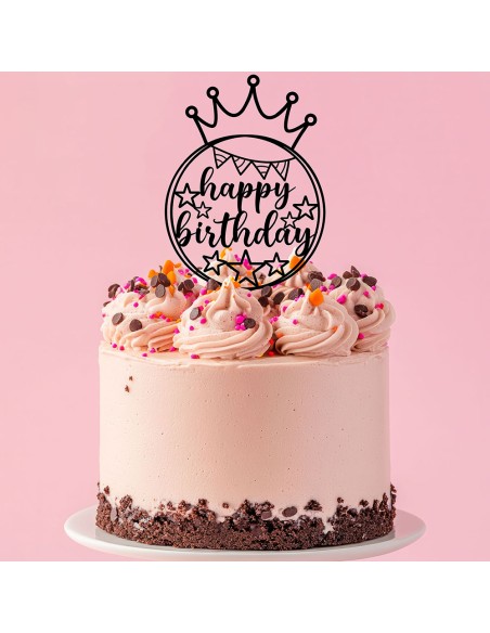 Taarttopper op Maat: Happy Birthday Rond met Kroon