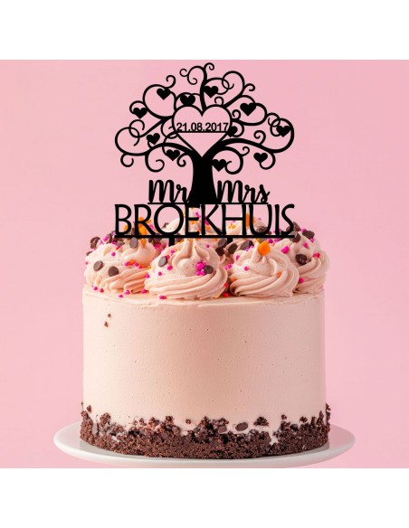 Taarttopper op Maat: Love Tree met Naam en Datum