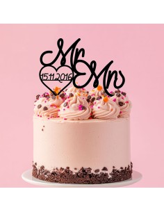 Taarttopper op Maat: Mr & Mrs met Hart en Datum