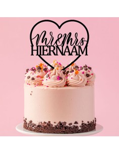Taarttopper op Maat: Mr & Mrs met Hart en Naam