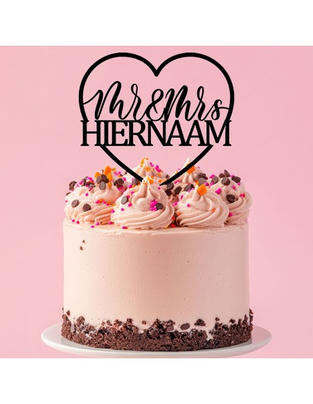 Taarttopper op Maat: Mr & Mrs met Hart en Naam