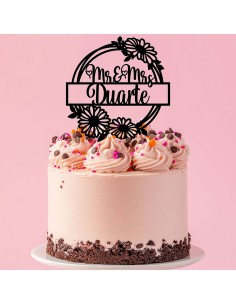 Taarttopper op Maat: Mr & Mrs Rond met Zonnebloemen en Naam