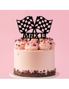 Taarttopper op Maat: Race Vlag met Naam en Leeftijd