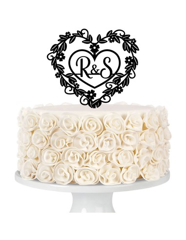 Taarttopper op Maat: Bloemenhart met Voorletters