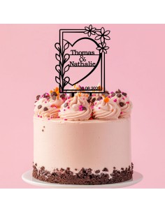 Taarttopper op Maat: Rechthoek Hart met Namen en Datum