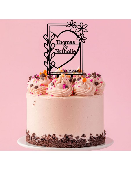 Taarttopper op Maat: Rechthoek Hart met Namen en Datum