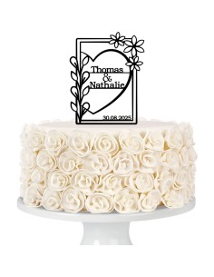 Taarttopper op Maat: Rechthoek Hart met Namen en Datum 2