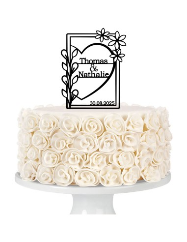 Taarttopper op Maat: Rechthoek Hart met Namen en Datum