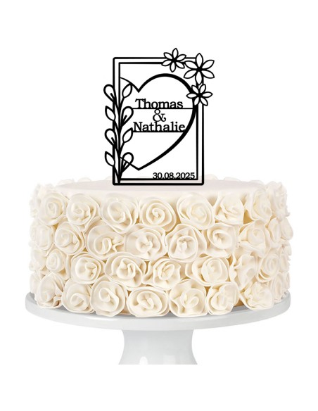 Taarttopper op Maat: Rechthoek Hart met Namen en Datum