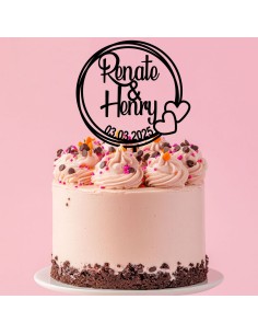 Taarttopper op Maat: Rond met Hartjes en Namen en Datum