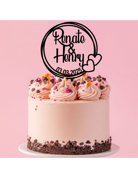 Taarttopper op Maat: Rond met Hartjes en Namen en Datum