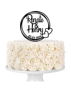 Taarttopper op Maat: Rond met Hartjes en Namen en Datum 2