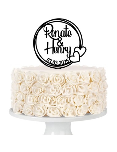 Taarttopper op Maat: Rond met Hartjes en Namen en Datum