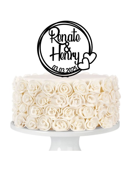 Taarttopper op Maat: Rond met Hartjes en Namen en Datum