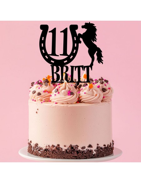 Taarttopper op Maat: Paard en Hoefijzer met Naam en Leeftijd